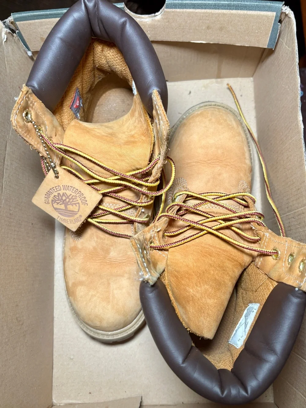 Timberland Wheat Suede Work Boots with Dark Brown Collar
